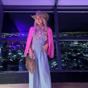 AKIRA Blue Strapless Wide-Leg Jumpsuit